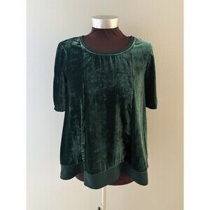 Maeve Swing Top XS Emerald Green Crushed Velvet Oversize Anthropologie Holiday
